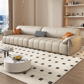 DDC 奶油风大象耳朵真皮沙发组合现代简约大小户型客厅钢琴键直排 直排2.5米+脚踏