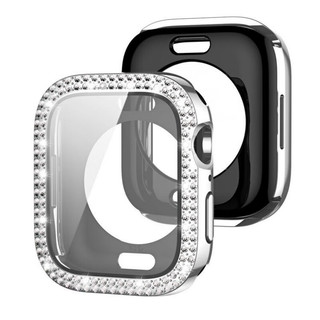ESCASE 苹果手表保护壳Apple Watch半包镶砖保护套iwatch表盘防摔防刮SE/S7/8/6/5代 S8/S7-41mm钻石银