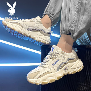 PLAYBOY 花花公子 休闲鞋男鞋时尚老爹鞋厚底增高运动跑步鞋 杏白 42