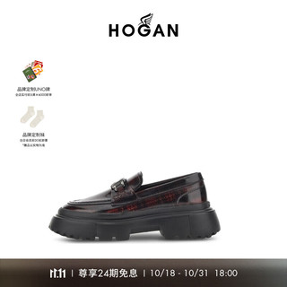 HOGAN女鞋冬H619厚底时尚简约乐福鞋 红棕 35