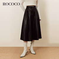 洛可可（ROCOCO）百搭a字显瘦半身裙子女法式小黑裙小皮裙冬装 黑色 XL