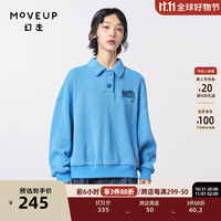 幻走(MOVEUP).FUN系列翻领门筒绣花设计师短款卫衣女 空气蓝 L