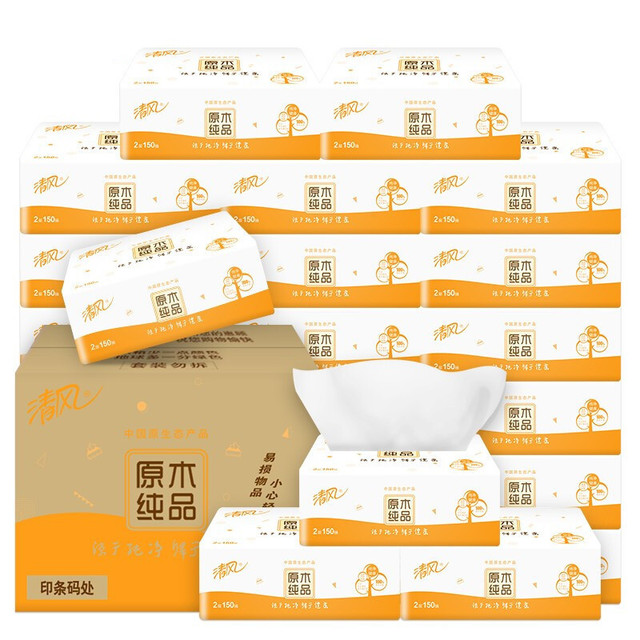 清风 原木纯品系列 抽纸100抽*24包