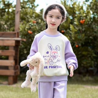 茵曼（INMAN）加绒童装圆领卡通兔子女童套装23冬中大童时尚两件套 紫色 130cm