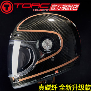 TORC 复古机车头盔摩托车头盔碳纤维头盔赛道车手全覆式头盔四季通用全盔安全舒适轻盈 T135 透明亚光 L码