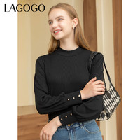 La·go·go 拉谷谷 Lagogo拉谷谷2023年秋季新款黑色半高领泡泡袖长袖修身T恤女上衣