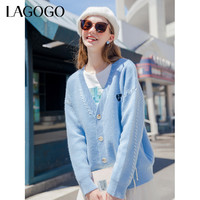 La·go·go 拉谷谷 Lagogo拉谷谷2023年秋季新款宽松V领长袖针织衫外套开衫女设计感