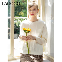 La·go·go 拉谷谷 Lagogo拉谷谷2023年秋冬新款米白色针织衫女软糯宽松圆领套头毛衣
