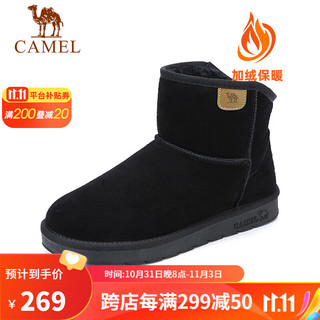 CAMEL 骆驼 高帮男雪地靴加绒保暖男鞋 A842294124 黑色 42