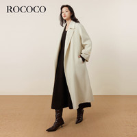 洛可可（ROCOCO）西装领收腰毛呢外套女感秋季装法式双面羊毛大衣 米白 S