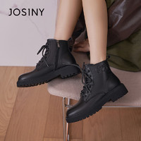 JOSINY 卓诗尼 厚底马丁靴2023新款冬季黑色增高短靴女款英伦风加绒瘦瘦靴