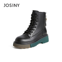 JOSINY 卓诗尼 马丁靴女冬季2023年新款黑色百搭系带英伦单靴粗跟短靴女鞋