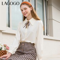 La·go·go 拉谷谷 Lagogo拉谷谷2023年秋季新款小众米色蝴蝶结长袖衬衫女气质法式