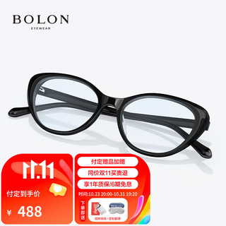 暴龙（BOLON）近视眼镜框23年猫眼板材光学镜架可配度数女BJ3187 B10-亮黑 框+优可视变色1.67(800度内)