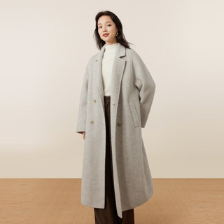 洛可可（ROCOCO）温柔风气质羊毛双面呢大衣女2023长款冬季法式呢子外套 燕麦色 S
