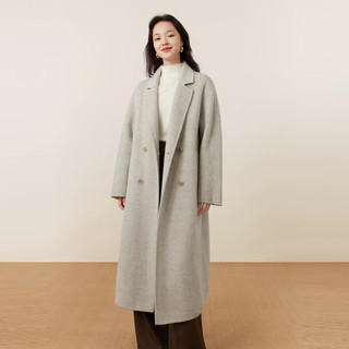 洛可可（ROCOCO）温柔风气质羊毛双面呢大衣女2023长款冬季法式呢子外套 燕麦色 S