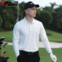 PGM高尔夫服装男长袖 秋冬舒适T恤 无缝衣领男装 休闲百搭polo衫 YF650-白色 XXL