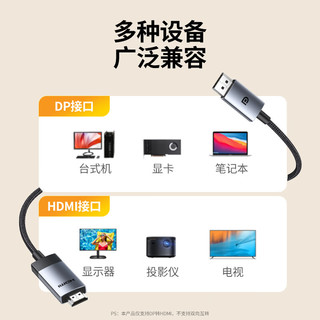 绿联 DP转HDMI转接线 4K60Hz高清连接线DisplayPortl转HDMI2.0视频线电脑台式机接电视显示器转换器线1米