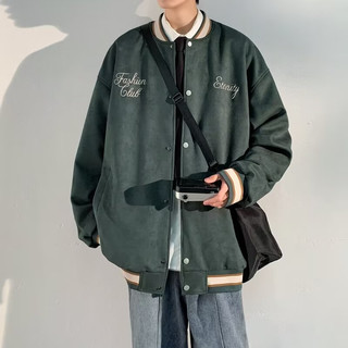 法格杜（FAGEDU）秋冬季男青少年休闲运动棒球服帅气百搭夹克外套工装刺绣 绿色 L