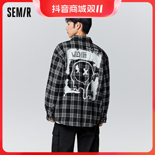 抖音超值购：Semir 森马 长袖衬衫男冬季潮流印花街头风上衣时尚休闲日常宽松格子衬衣