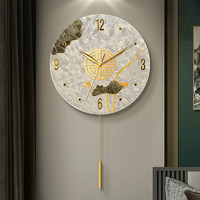 BBA 挂钟新中式挂表客厅家用珐琅彩钟表创意轻奢时钟 夏韵初荷
