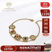 MONOLOGUE独白北纬30°亚特兰蒂斯石榴石复古黄金手链MR1274女 15cm
