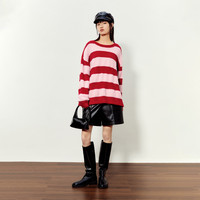 太平鸟女装 条纹绞花毛衣女秋冬加厚套头打底针织衫圣诞