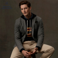 布克兄弟 Brooks Brothers 男士春秋新绵羊毛复古条纹连帽针织毛衣