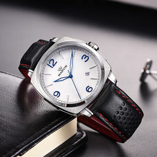 摩纹（Marvin）瑞士手表男士石英表机芯蓝钢指针复古商务腕表