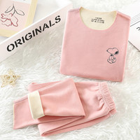 SNOOPY 史努比 儿童内衣冬男女童秋衣秋裤套装 浅粉SN19 100