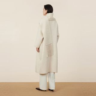 洛可可（ROCOCO）插肩袖扣设计羊毛呢外套女法式气质秋季双面呢子大衣 米色 S