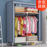 蜗家 布衣柜简易衣柜宿舍寝室卧室出租房储衣柜组合布衣柜收纳衣服柜 银灰色【宽90cm*高168cm】