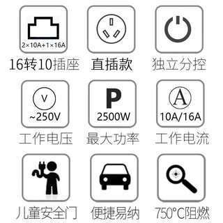 allocacoc 阿乐乐可 16A转10A转换插头 一转多插座转换器 分控电源指示灯 适用于空调热水器电暖器