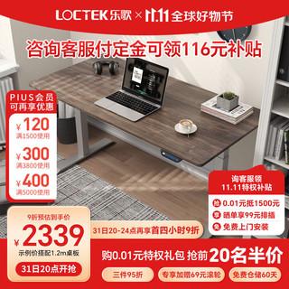 Loctek 乐歌 电动升降桌智能电脑桌站立式台式办公简约家用居家书桌双电机E5N 银灰桌腿+灰木纹 1.6*0.8米桌板