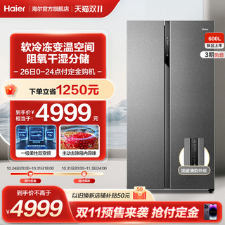 Haier 海尔 电冰箱家用600L对开双门大容量变频一级能效风冷无霜银色