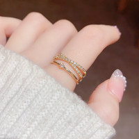 KOSE 高丝 秋冬新款高级感锆石双层戒指设计轻奢冷淡风开口食指时尚个性指环