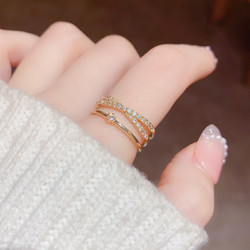 KOSE 高絲 秋冬新款高級感鋯石雙層戒指設計輕奢冷淡風開口食指時尚個性指環