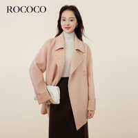 洛可可（ROCOCO）白色冬季全羊毛呢子外套女2023中式宽松双面呢大衣 粉色 M