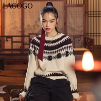 La·go·go 拉谷谷 Lagogo2021新款圆领撞色拼接亮丝针织衫女KCMM479C35