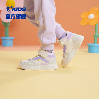 中国乔丹童鞋女童板鞋高帮鞋子中大童皮面白鞋儿童运动鞋