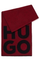 HUGO BOSS 堆叠风徽标和流苏装饰羊毛混纺围巾