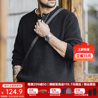 MADEN 马登 工装 美式复古针织亨利衫阿美咔叽竖条纹套头毛衣男秋冬 黑色 S（预定）
