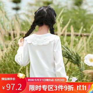 INMAN 茵曼 女童花朵娃娃领白衬衫洋气儿童衬衣长袖上衣中大童 米白色 120cm
