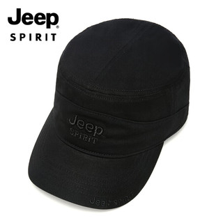Jeep 吉普 帽子男平顶帽时尚简约鸭舌帽男士中老年休闲百搭棒球帽户外防晒遮阳帽A0293 黑色