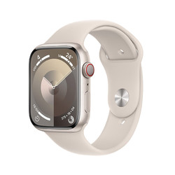 Apple 苹果 Watch Series 9 智能手表45毫米星光色铝金属表壳星光色运动型表带S/M 电话手表iWatch s9