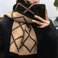 MGS 曼古银 2023秋冬季新款格子柔软毛线保暖围巾女士高级感