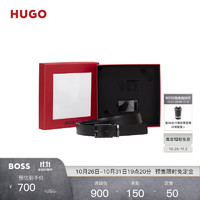 HUGO BOSS HUGO男士夏针扣加牌扣双面皮革腰带 004-黑色