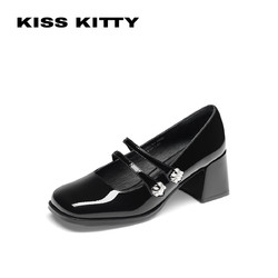 Kiss Kitty KISSKITTY珍宝系列高跟鞋女2023秋新款方头芭蕾鞋婚鞋复古玛丽珍