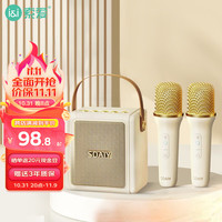 无线蓝牙音箱户外大音量广场舞音响手提便携式带麦克风话筒k歌家庭KTV SK9双麦升级版 油彩白