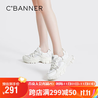 C.BANNER 千百度 女鞋2023春夏时尚休闲鞋厚底老爹鞋松糕底运动鞋网面A23110506